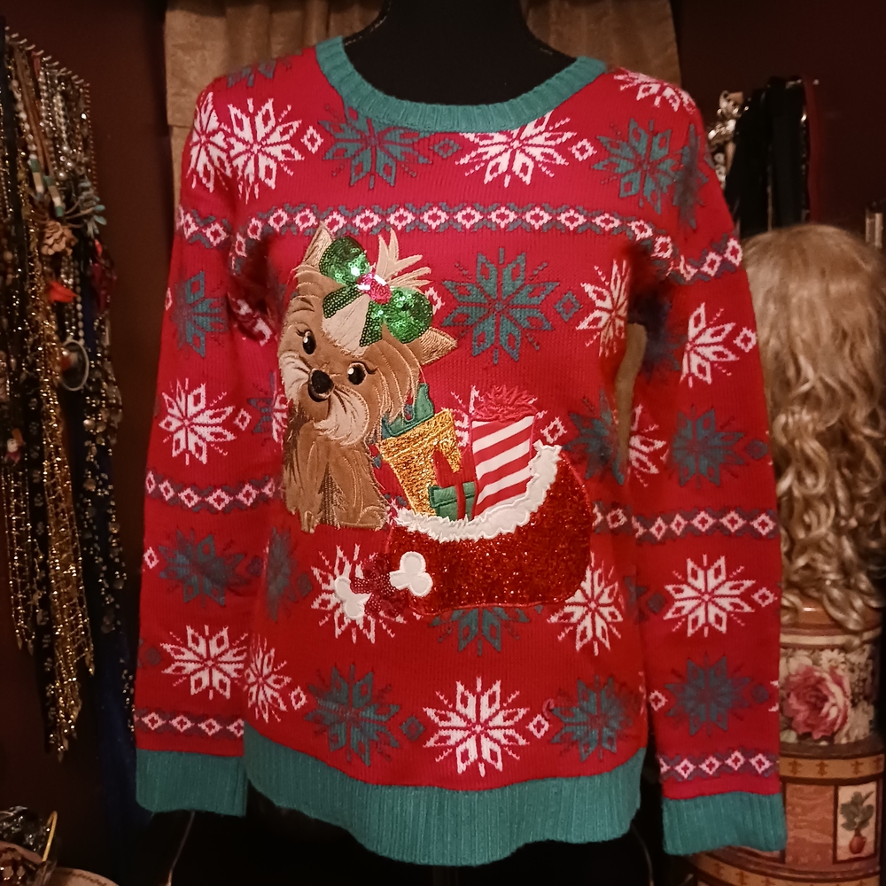 Celebrate Together Holiday Sweater with Puppy Design Girls XL 14-16